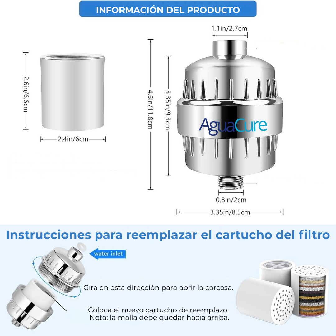 AguaCure HydroShower™ – Filtro de Regadera con 20 Etapas de Filtración